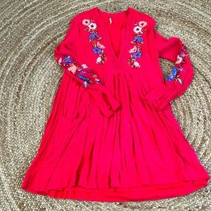 Free People red embroidered dress xs